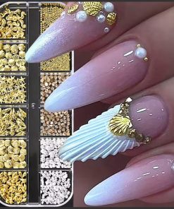 CAJA DE DECORACION MIXTA CONCHA DE MAR, CRISTALES, PERLAS - PH208